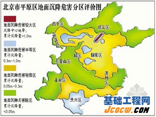 北京市平原区地面沉降危害分区评价图