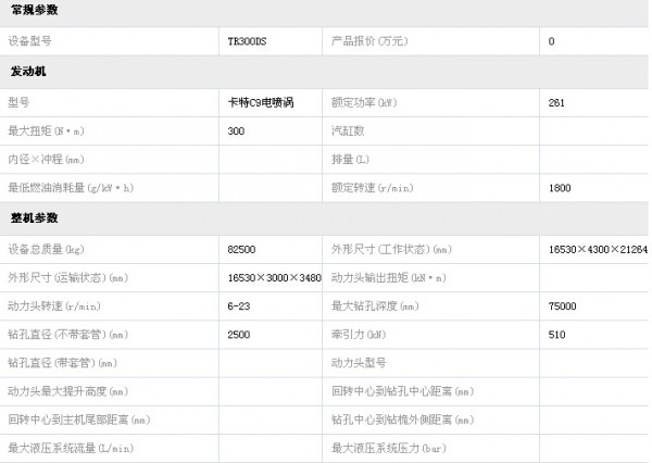 南车TR300DS型旋挖钻机参数表