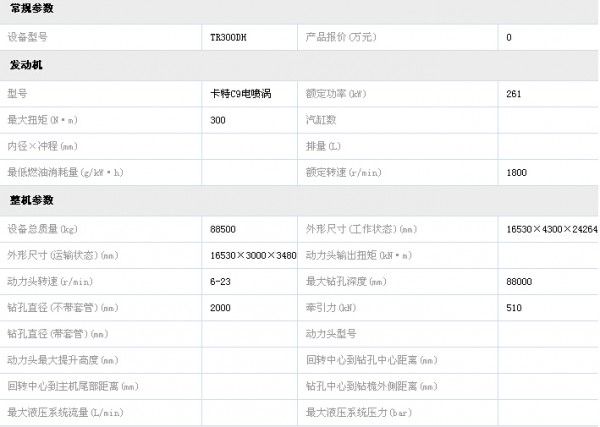 南车TR300DH型旋挖钻机参数表